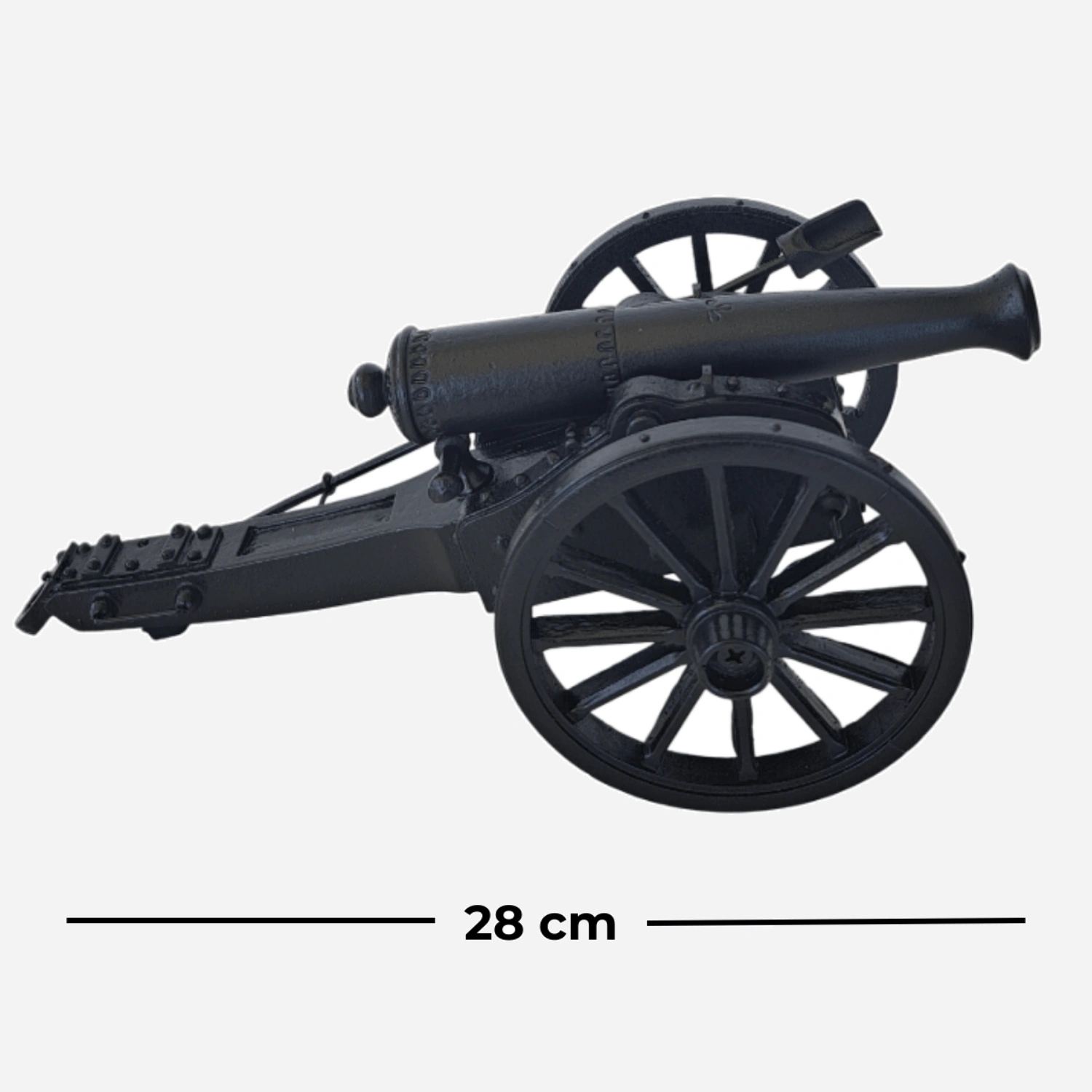 28 cm siyah T1 Topu biblo ve top arabası maketi ön görünüm